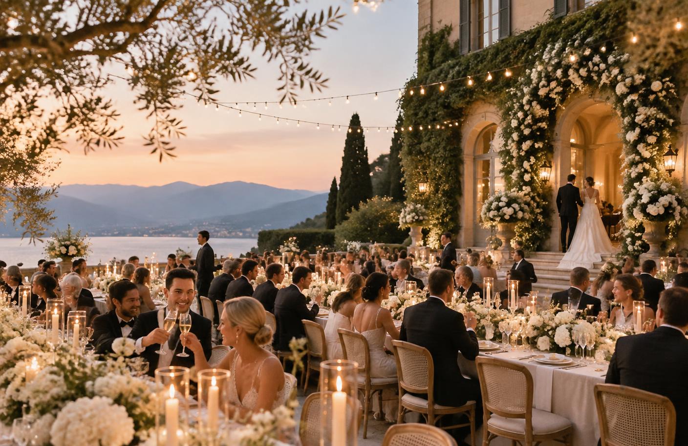 Celebração elegante durante o entardecer